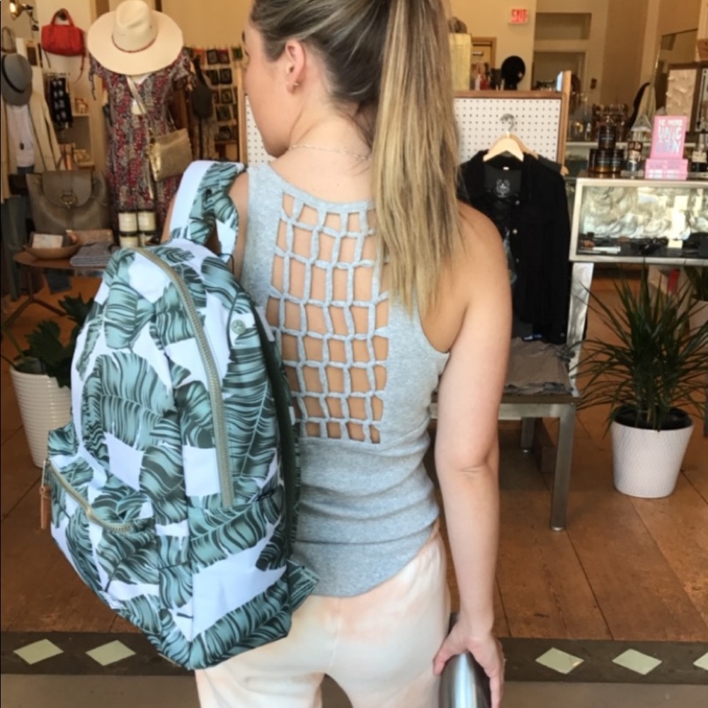 Chase heather grey tank with macrame back, size M